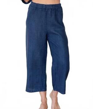 NEW SPLENDID IRIS women's linen wide cropped pants in navy
